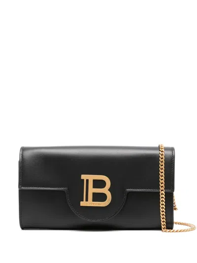 Balmain B-buzz Leather Chain Clutch In Black