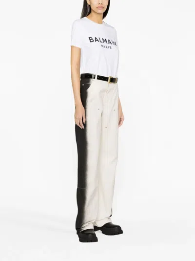 Balmain Flocked Paris T-shirt In White