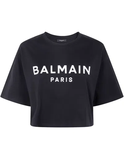 Balmain Cropped T-shirt With Print In Black