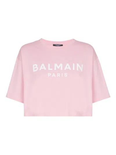 Balmain Cropped Logo Screen Print Tee