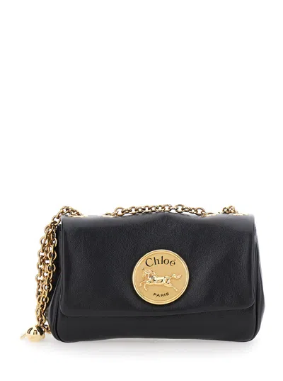 Chloé Women 'heritage' Black Shoulder Bag With Chain-link Shoulder Strap And Logo Plaque On The Fron In Black