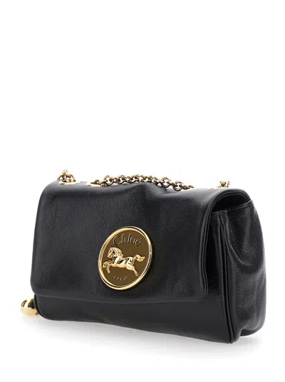 Chloé Women 'heritage' Black Shoulder Bag With Chain-link Shoulder Strap And Logo Plaque On The Fron In Black