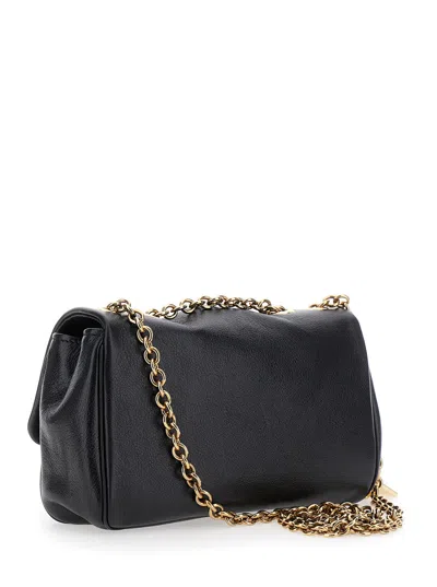 Chloé Women 'heritage' Black Shoulder Bag With Chain-link Shoulder Strap And Logo Plaque On The Fron In Black