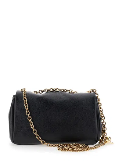 Chloé Women 'heritage' Black Shoulder Bag With Chain-link Shoulder Strap And Logo Plaque On The Fron In Black