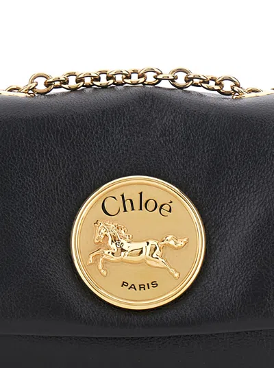 Chloé Women 'heritage' Black Shoulder Bag With Chain-link Shoulder Strap And Logo Plaque On The Fron In Black