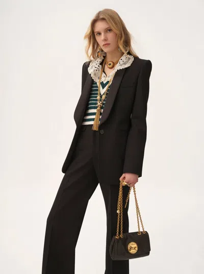 Chloé Women 'heritage' Black Shoulder Bag With Chain-link Shoulder Strap And Logo Plaque On The Fron In Black