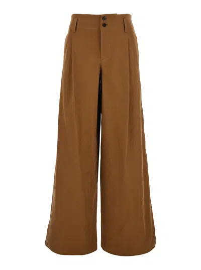 Chloé Cotton Canvas Wide Pants In Brown