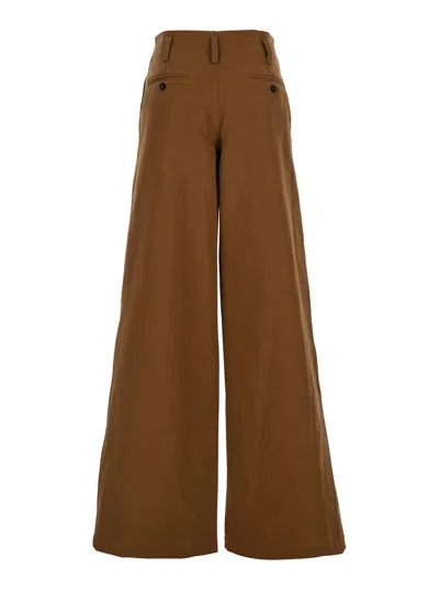Chloé Cotton Canvas Wide Pants In Brown