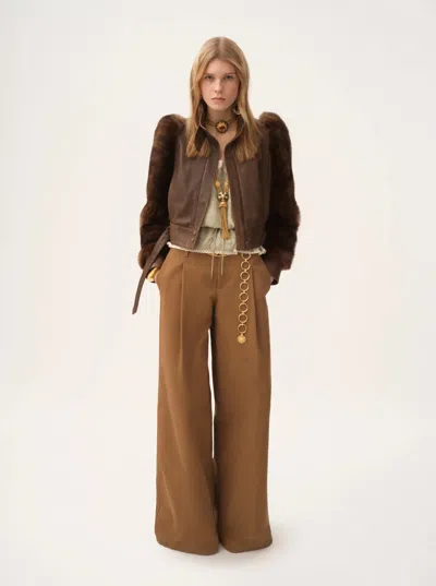 Chloé Cotton Canvas Wide Pants In Brown