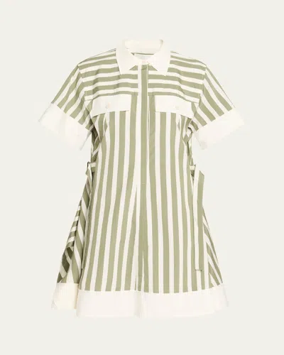 3.1 Phillip Lim Stripe Short-sleeve Shirt Dress In Green