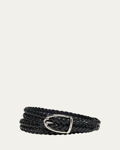 Tom Ford Men's Woven Leather Angled-buckle Belt In Black