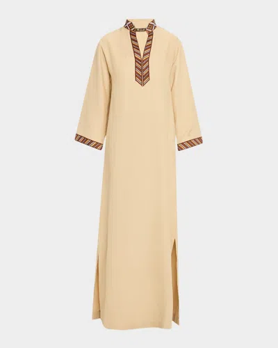 Loro Piana Tilde Embroidered Three-quarter Sleeve Maxi Dress In Neutral