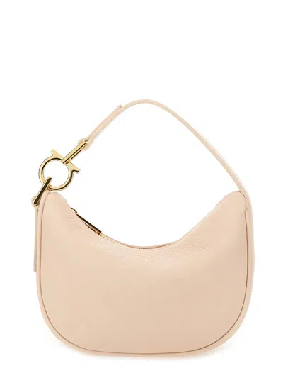 Ferragamo Curved Mini Hobo Bag With Top Handle In Neutral
