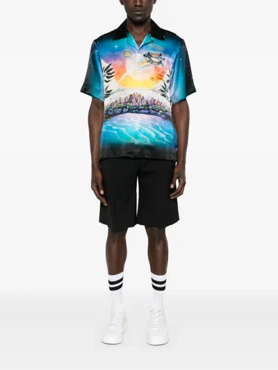 Casablanca Men's La Premonition Cuban Collar Shirt In Blue