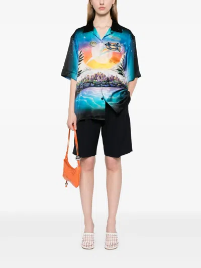 Casablanca Men's La Premonition Cuban Collar Shirt In Blue