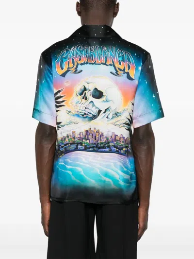 Casablanca Men's La Premonition Cuban Collar Shirt In Blue