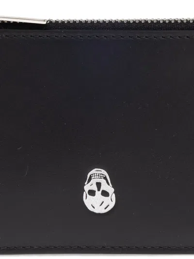 Alexander Mcqueen Skull Print Leather Zip Cardholder In Black