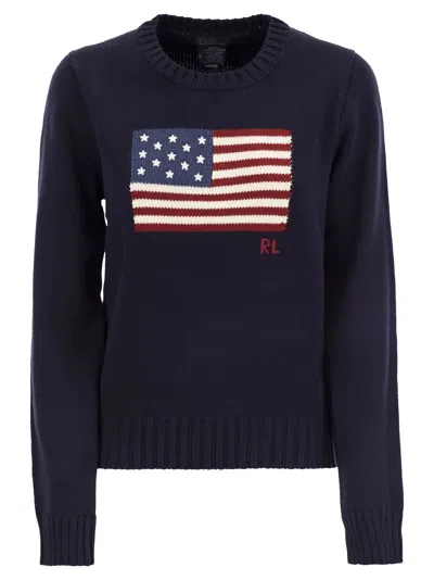 Polo Ralph Lauren Long Sleeve Crew Neck Polo Jumper In Hunter Navy Multi