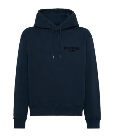 Dsquared2 Black Hoodie With Drawstring Hood In Blue