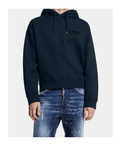 Dsquared2 Black Hoodie With Drawstring Hood In Blue