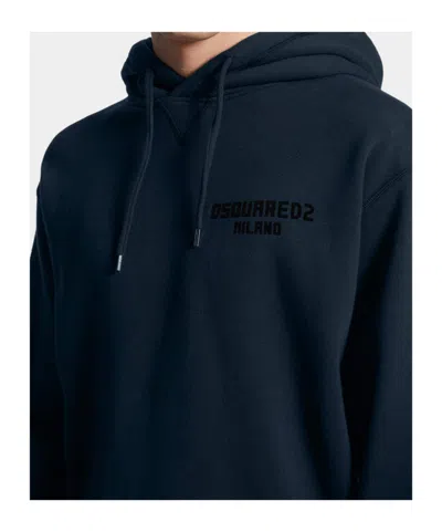 Dsquared2 Black Hoodie With Drawstring Hood In Blue