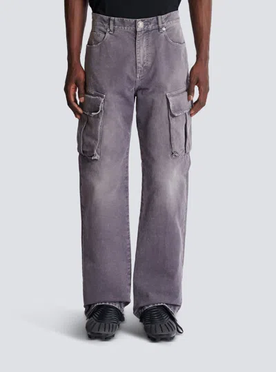 Balmain Cargo Straight Trousers Belt Loops In Purple