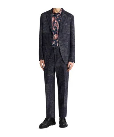 Etro Wool-blend Patchwork Blazer In Black