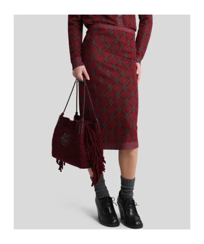 Etro A-line Viscose Blend Knitted Midi Skirt In Red