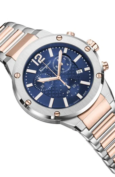 Ferragamo Men's Swiss Chronograph F-80 Two-tone Stainless Steel Bracelet Watch 42mm In Two Tone