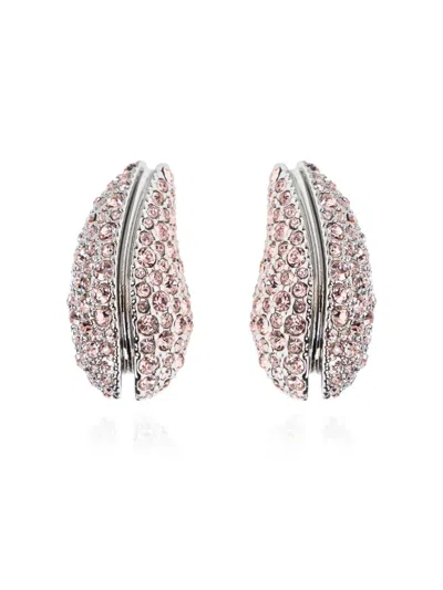 Tory Burch Wave Crystal Embellished Stud Earrings In Gray