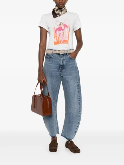 Frame Bubble Crop High Waist Wide-leg Jeans In Blue