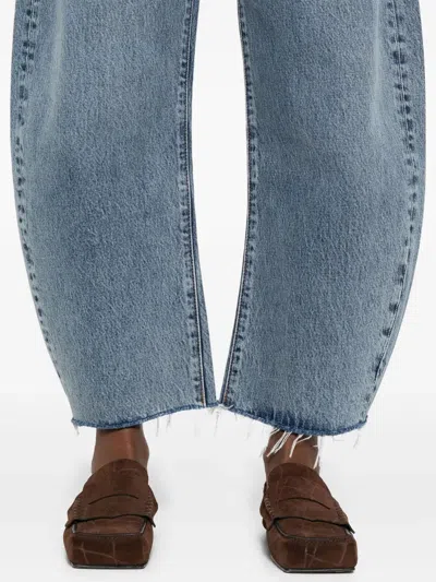 Frame Bubble Crop High Waist Wide-leg Jeans In Blue