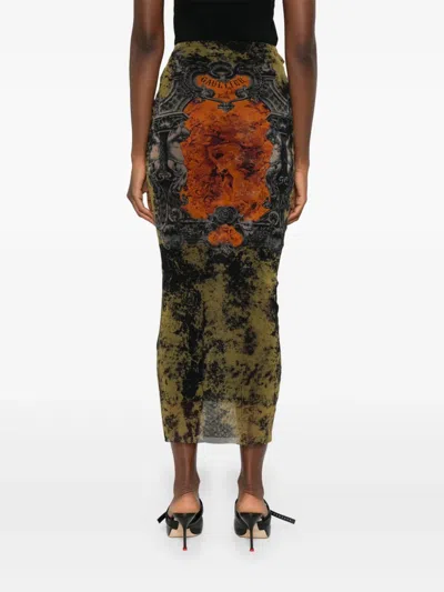 Jean Paul Gaultier Mesh Skirt With Graphic Print Overlay In Multi
