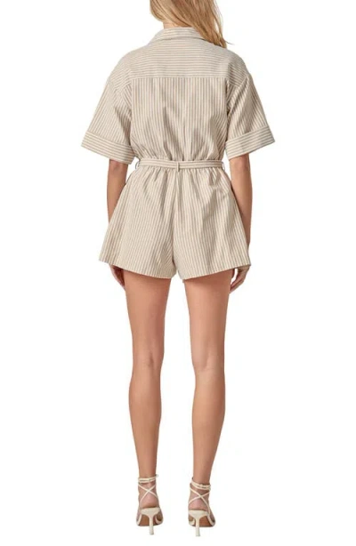 English Factory Stripe Cotton Blend Romper In Neutral