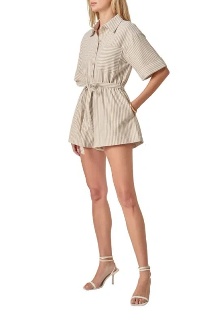 English Factory Stripe Cotton Blend Romper In Neutral