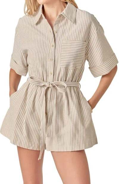 English Factory Stripe Cotton Blend Romper In Neutral