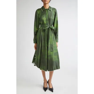 Jason Wu Collection Smudged Canvas Silk Twill Midi Shirtdress With Belt In Green