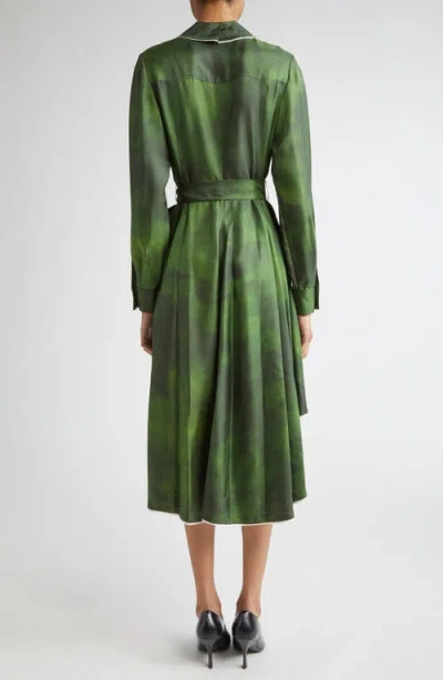 Jason Wu Collection Smudged Canvas Silk Twill Midi Shirtdress With Belt In Green