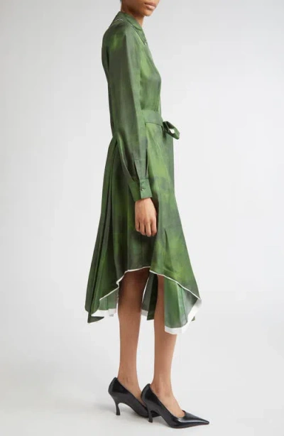 Jason Wu Collection Smudged Canvas Silk Twill Midi Shirtdress With Belt In Green