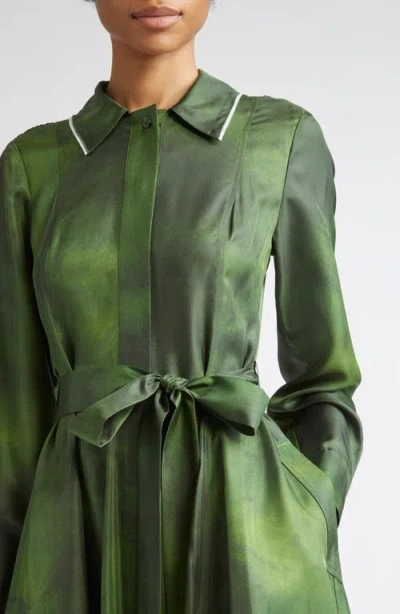 Jason Wu Collection Smudged Canvas Silk Twill Midi Shirtdress With Belt In Green