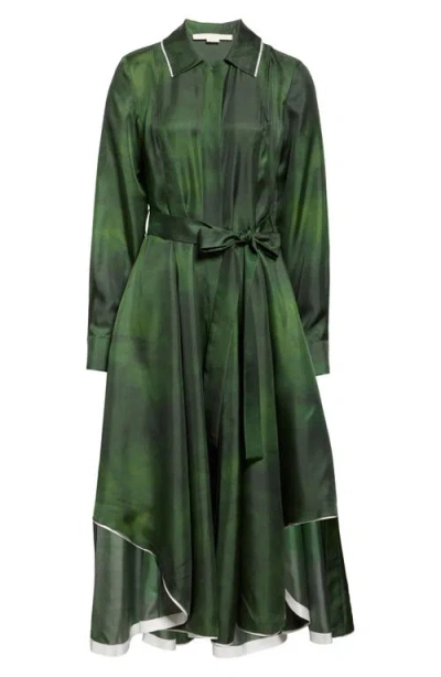 Jason Wu Collection Smudged Canvas Silk Twill Midi Shirtdress With Belt In Green