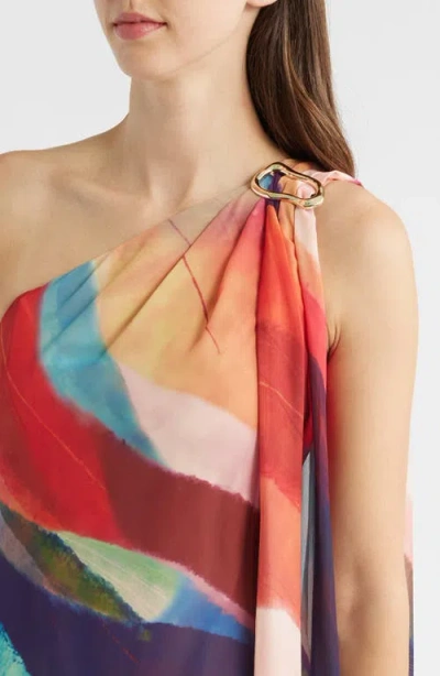 Vince Camuto Abstract Stripe One-shoulder Chiffon Gown In Multi