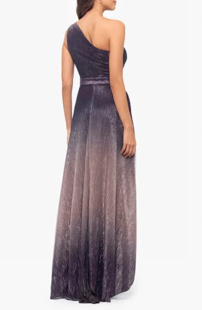 Betsy & Adam "nicoletta" Long Ombre Crinkle Metallic One Shoulder Dress In Purple