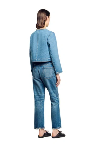 Sandro Rhinestone Denim Jacket In Blue