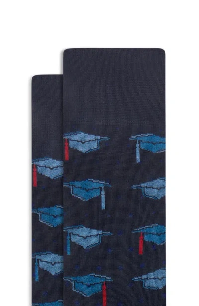 Bugatchi Mortarboard Mercerized Cotton Blend Dress Socks In Blue