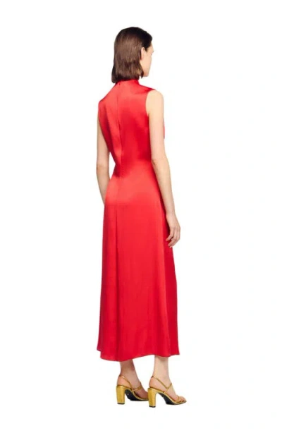 Sandro Womens Red Cut-out Draped Satin Midi Dress