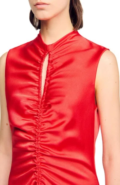 Sandro Womens Red Cut-out Draped Satin Midi Dress