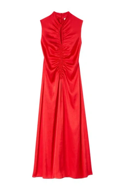 Sandro Womens Red Cut-out Draped Satin Midi Dress