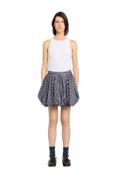 Sandro Womens Striped Rhinestone-embellished Cotton Mini Skirt Grey In Gray