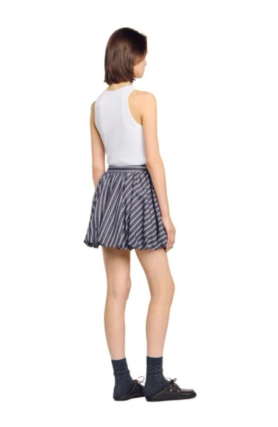 Sandro Womens Striped Rhinestone-embellished Cotton Mini Skirt Grey In Gray
